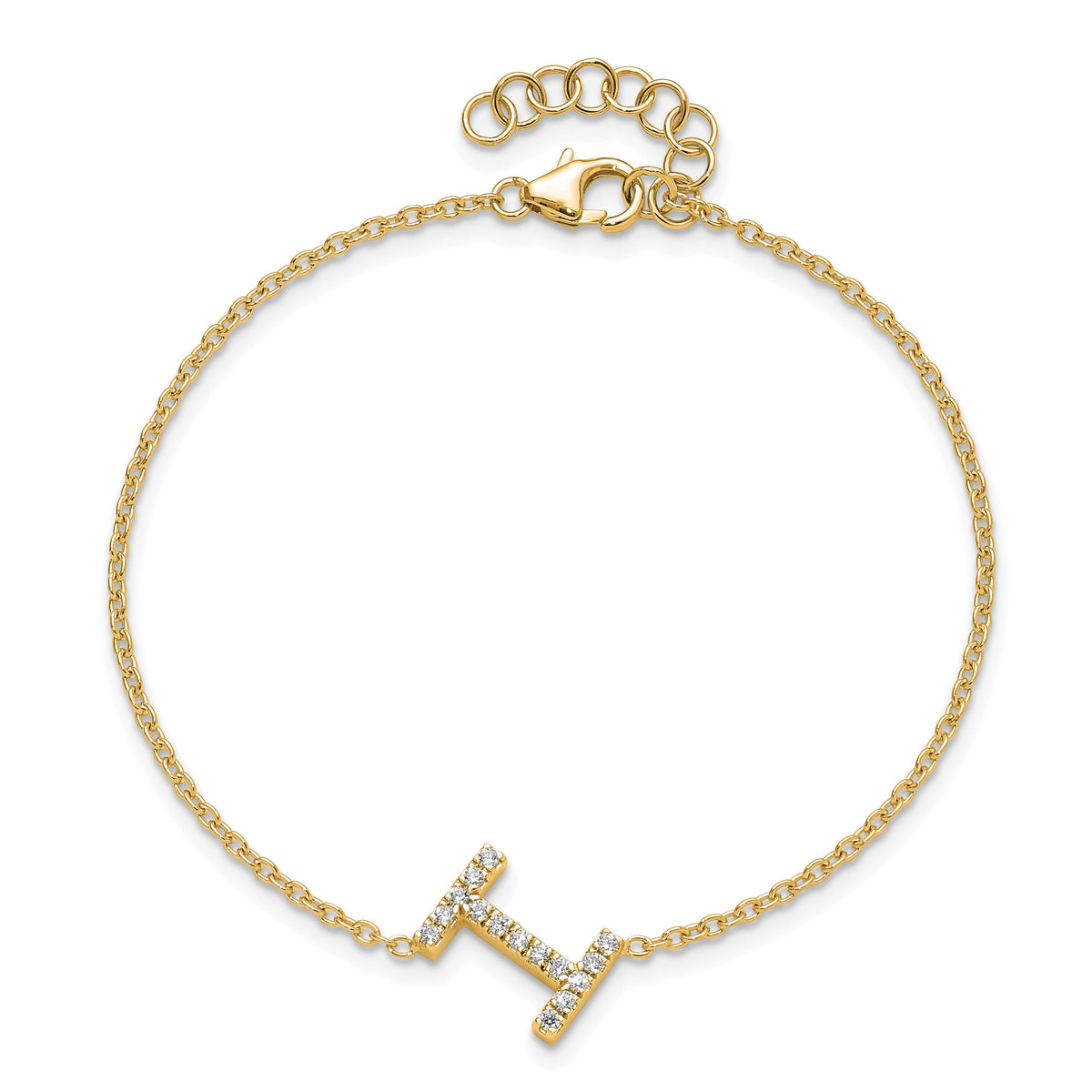 14K Diamond Sideways Letter I w/ 1in ext. Bracelet-BM9951I-018-YA