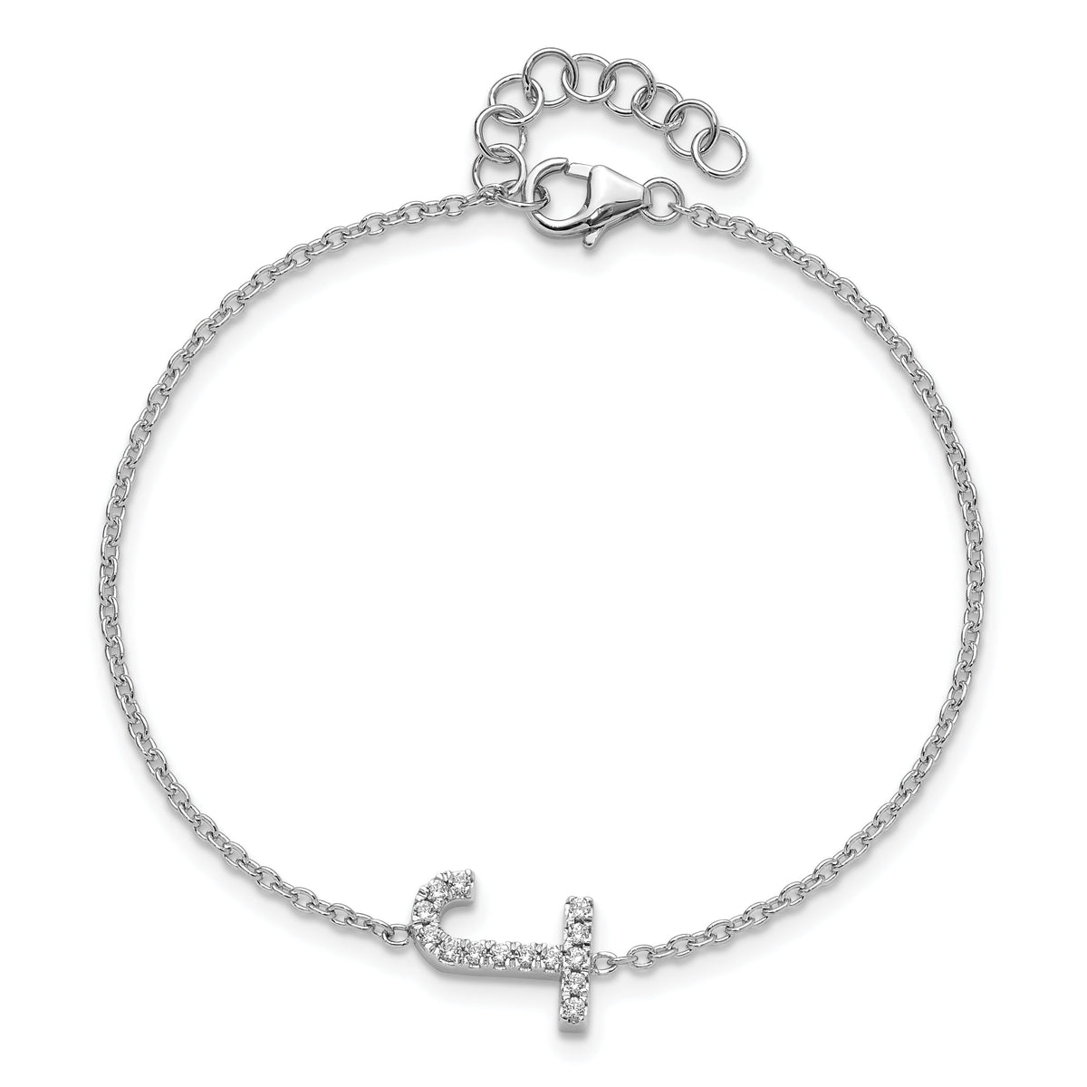 14KW Diamond Sideways Letter J w/ 1in ext. Bracelet-BM9951J-017-WA