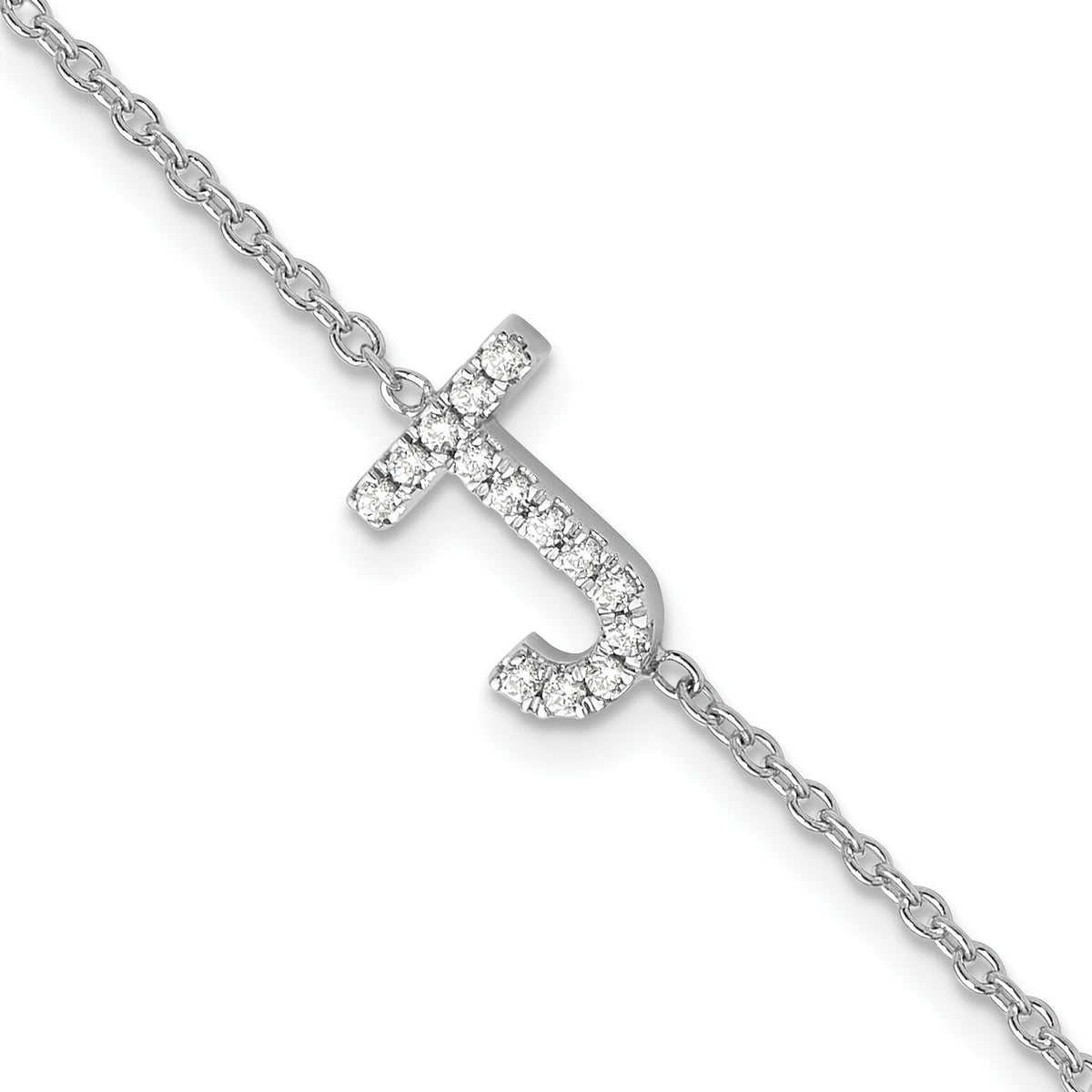 14KW Diamond Sideways Letter J w/ 1in ext. Bracelet-BM9951J-017-WA