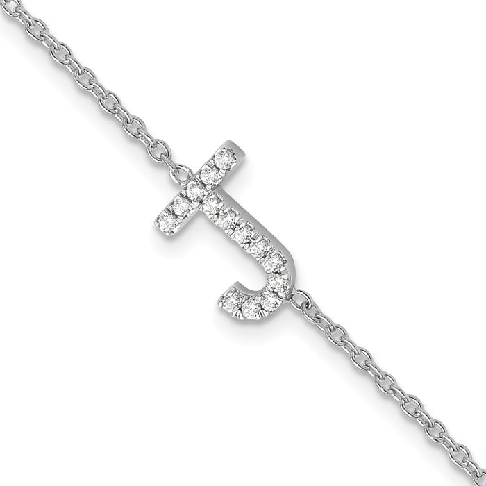 14KW Diamond Sideways Letter J w/ 1in ext. Bracelet-BM9951J-017-WA