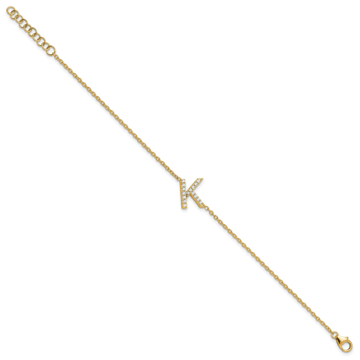 14K Diamond Sideways Letter K w/ 1in ext. Bracelet-BM9951K-019-YA