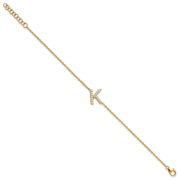 14K Diamond Sideways Letter K w/ 1in ext. Bracelet-BM9951K-019-YA