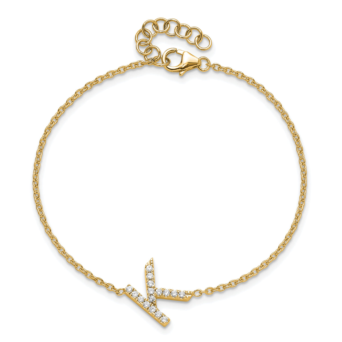 14K Diamond Sideways Letter K w/ 1in ext. Bracelet-BM9951K-019-YA