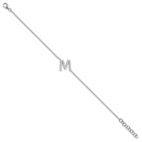 14KW Diamond Sideways Letter M w/ 1in ext. Bracelet-BM9951M-031-WA