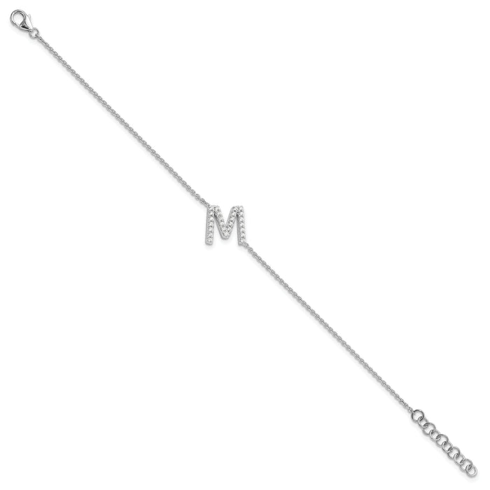 14KW Diamond Sideways Letter M w/ 1in ext. Bracelet-BM9951M-031-WA