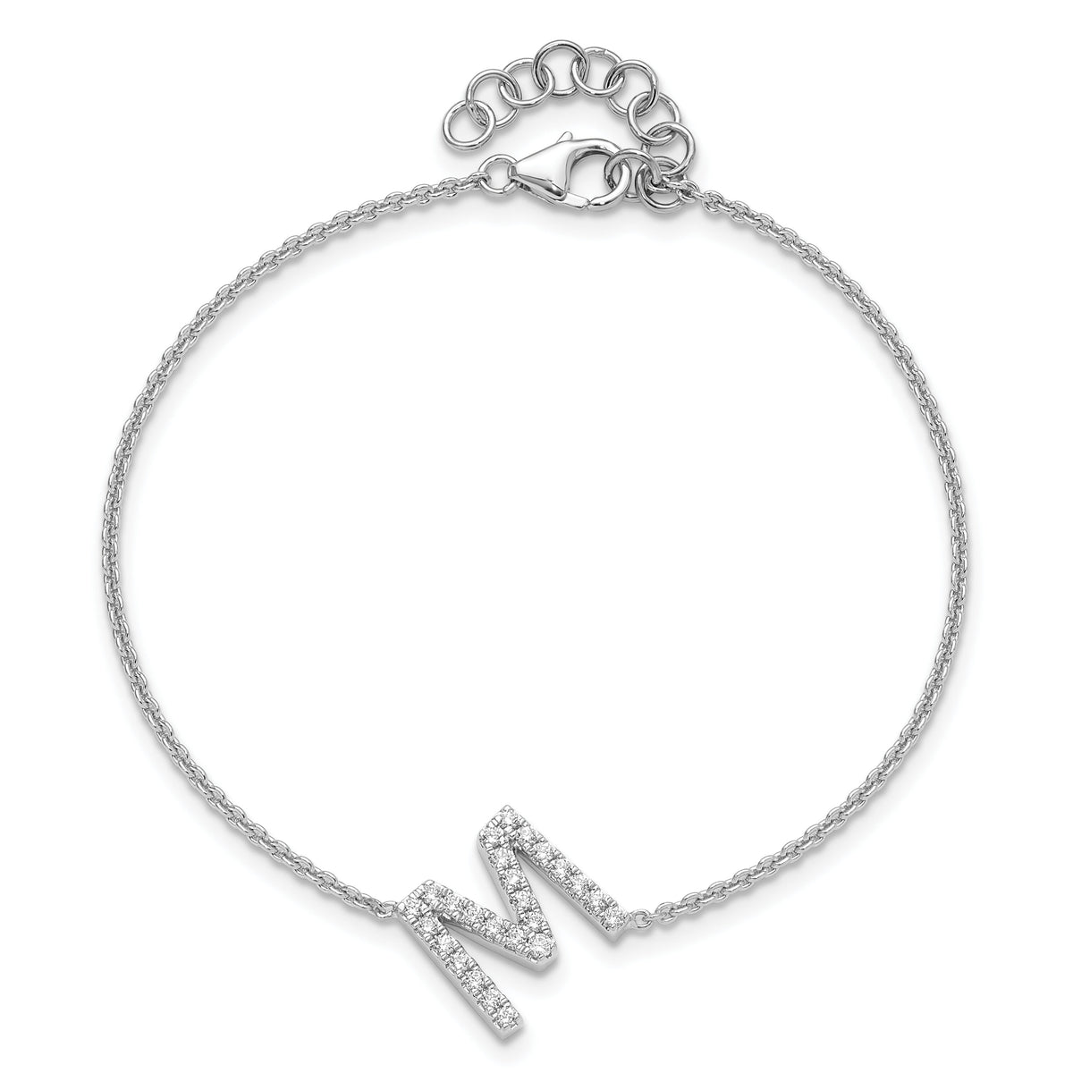 14KW Diamond Sideways Letter M w/ 1in ext. Bracelet-BM9951M-031-WA