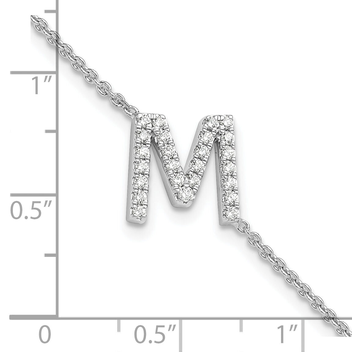 14KW Diamond Sideways Letter M w/ 1in ext. Bracelet-BM9951M-031-WA