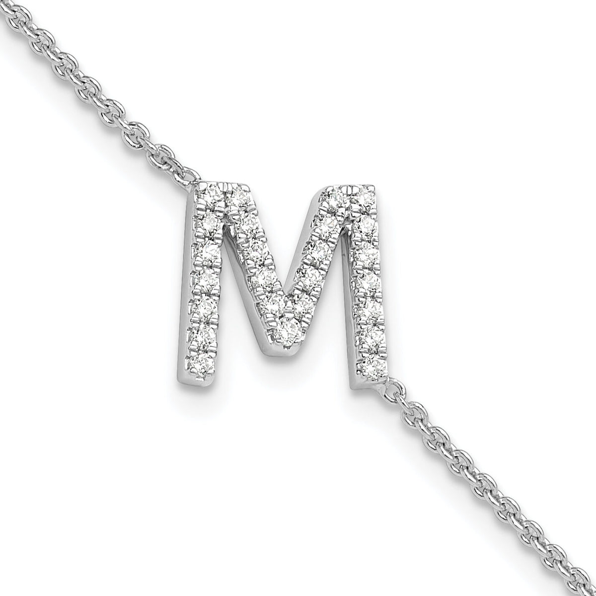 14KW Diamond Sideways Letter M w/ 1in ext. Bracelet-BM9951M-031-WA