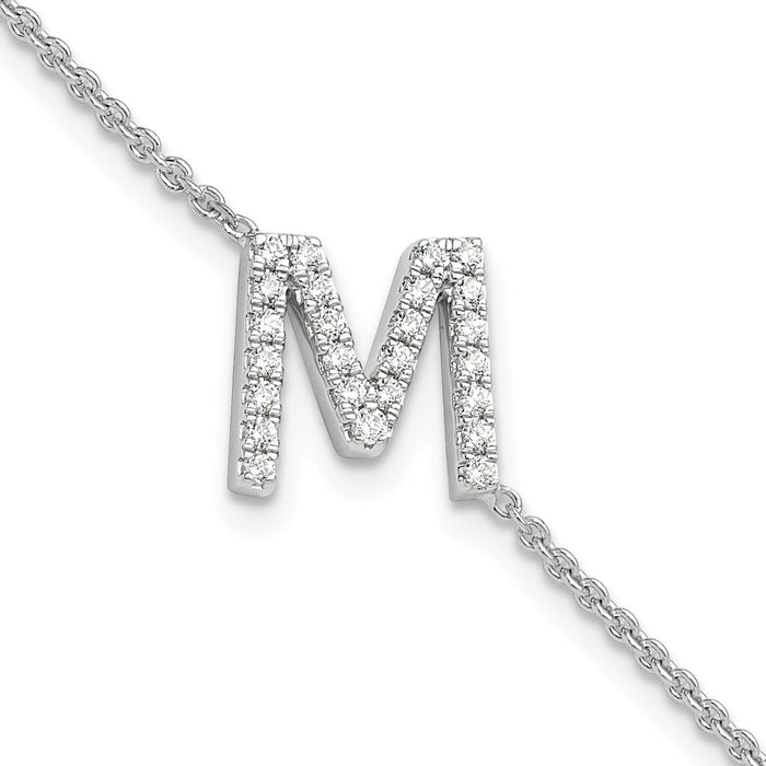 14KW Diamond Sideways Letter M w/ 1in ext. Bracelet-BM9951M-031-WA