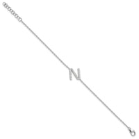 14KW Diamond Sideways Letter N w/ 1in ext. Bracelet-BM9951N-026-WA