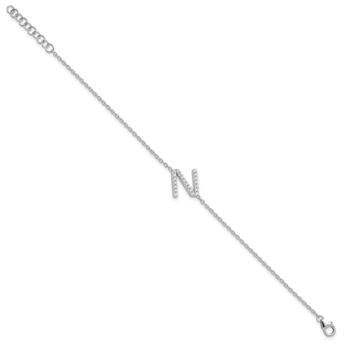 14KW Diamond Sideways Letter N w/ 1in ext. Bracelet-BM9951N-026-WA