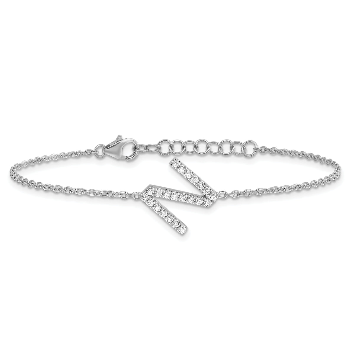 14KW Diamond Sideways Letter N w/ 1in ext. Bracelet-BM9951N-026-WA