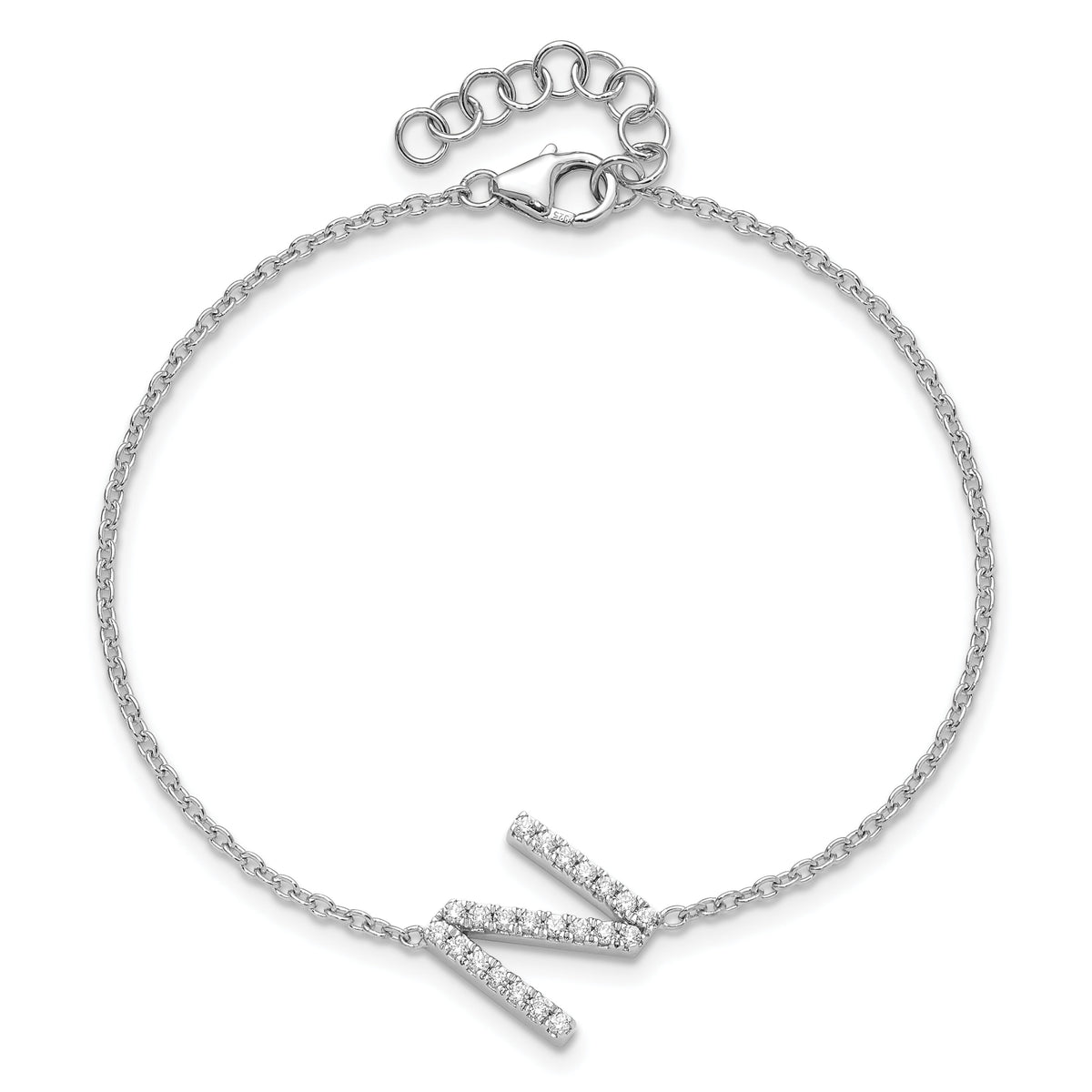 14KW Diamond Sideways Letter N w/ 1in ext. Bracelet-BM9951N-026-WA