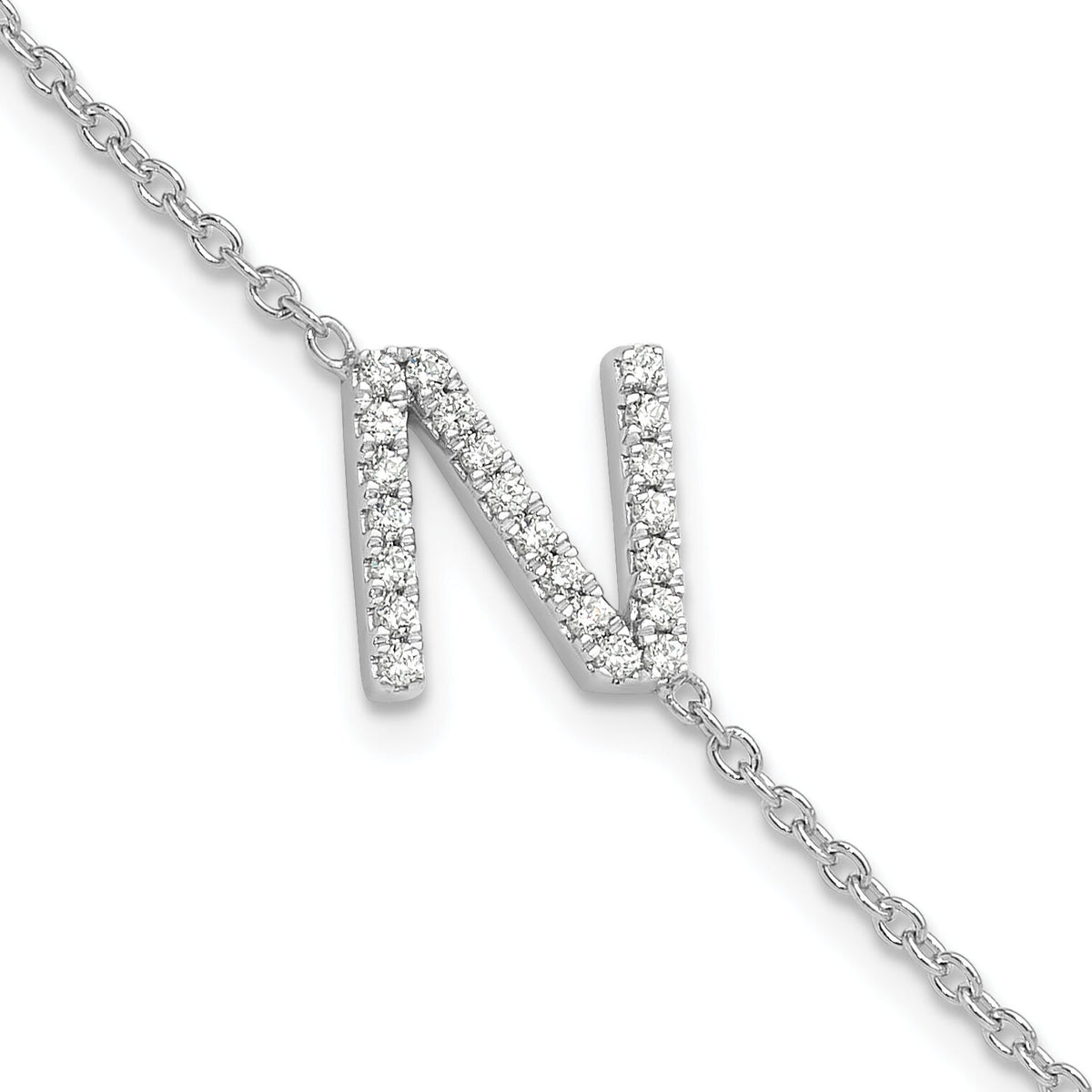 14KW Diamond Sideways Letter N w/ 1in ext. Bracelet-BM9951N-026-WA