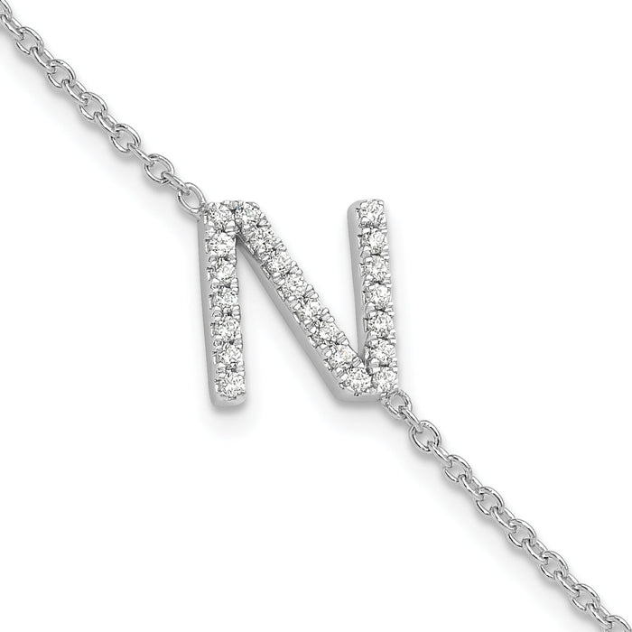 14KW Diamond Sideways Letter N w/ 1in ext. Bracelet-BM9951N-026-WA