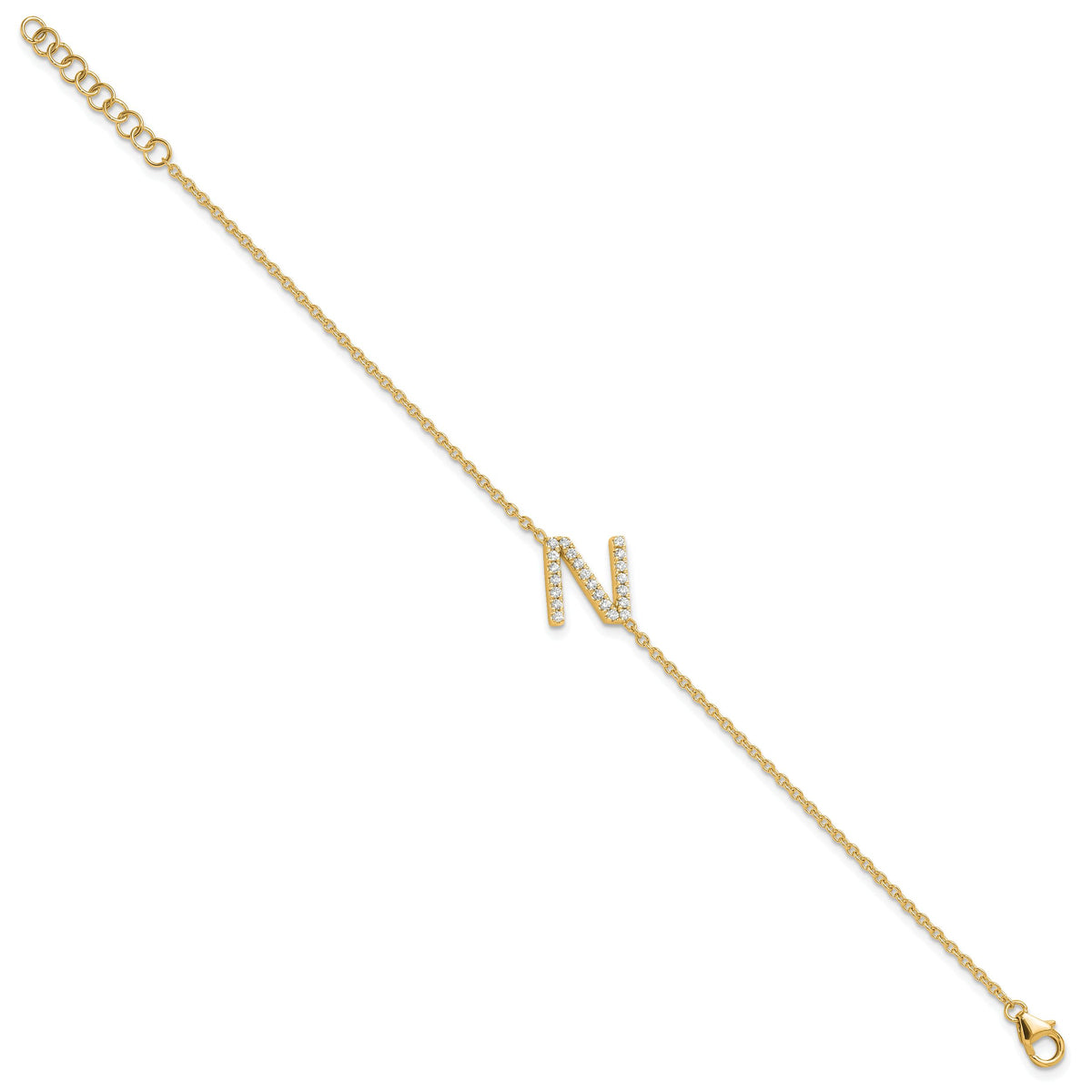 14K Diamond Sideways Letter N w/ 1in ext. Bracelet-BM9951N-026-YA