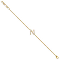 14K Diamond Sideways Letter N w/ 1in ext. Bracelet-BM9951N-026-YA
