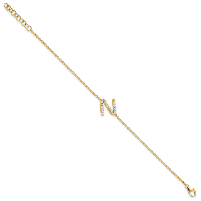 14K Diamond Sideways Letter N w/ 1in ext. Bracelet-BM9951N-026-YA