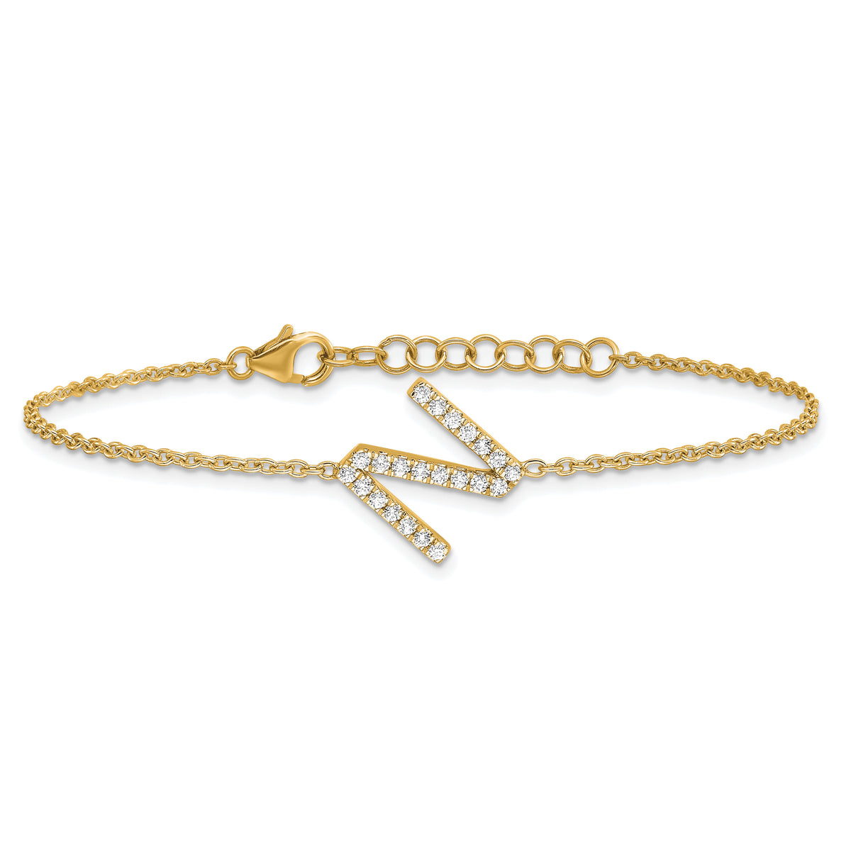 14K Diamond Sideways Letter N w/ 1in ext. Bracelet-BM9951N-026-YA
