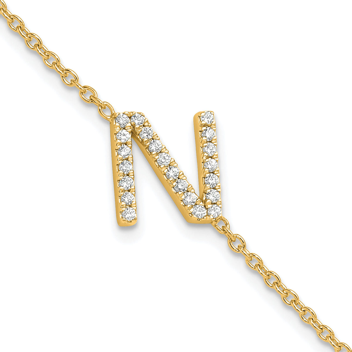 14K Diamond Sideways Letter N w/ 1in ext. Bracelet-BM9951N-026-YA