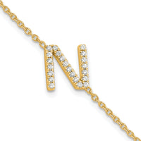 14K Diamond Sideways Letter N w/ 1in ext. Bracelet-BM9951N-026-YA