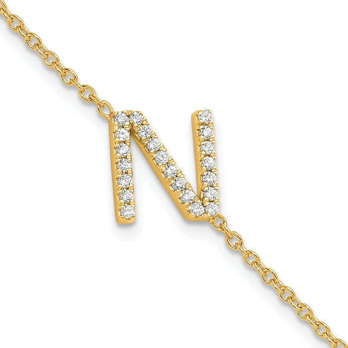 14K Diamond Sideways Letter N w/ 1in ext. Bracelet-BM9951N-026-YA