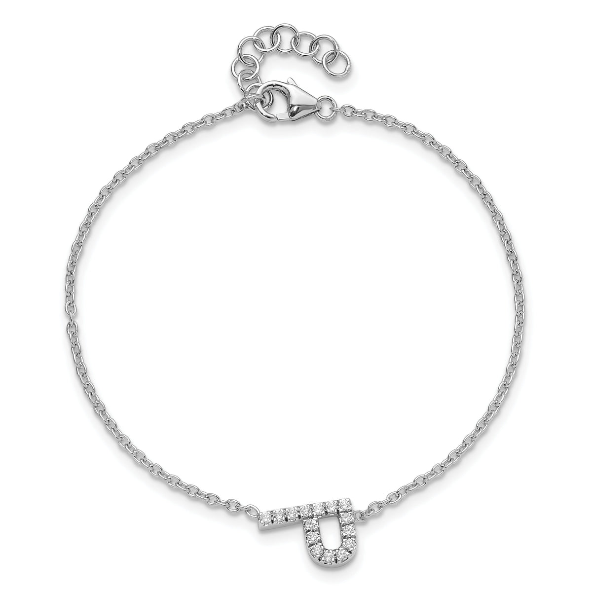 14KW Diamond Sideways Letter P w/ 1in ext. Bracelet-BM9951P-018-WA