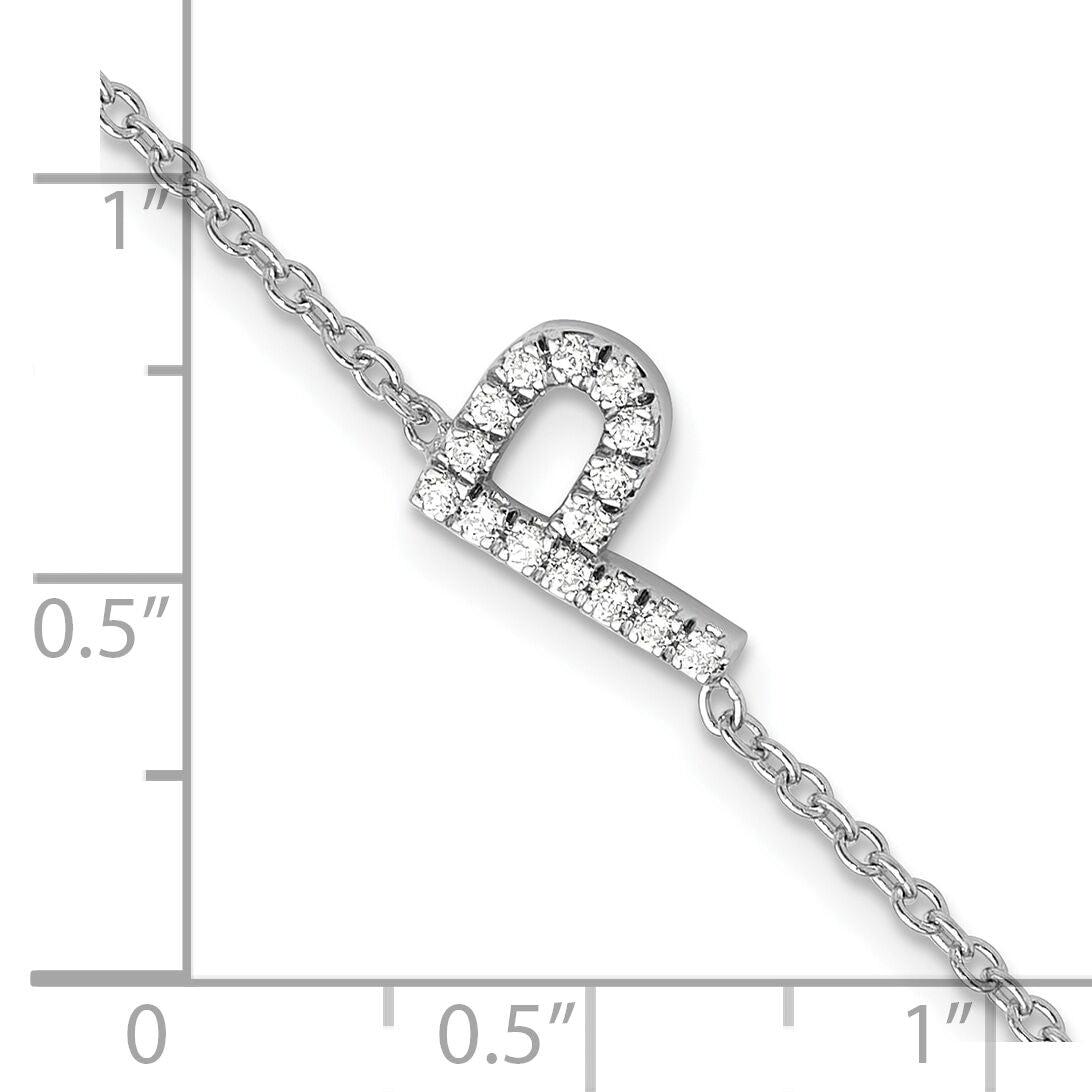 14KW Diamond Sideways Letter P w/ 1in ext. Bracelet-BM9951P-018-WA