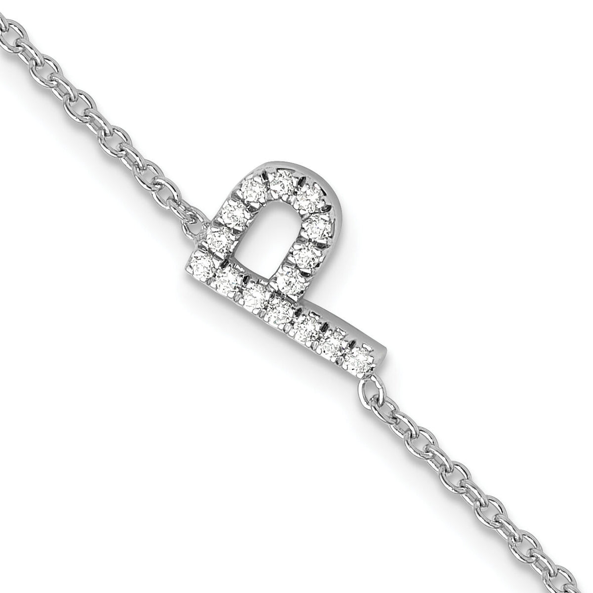 14KW Diamond Sideways Letter P w/ 1in ext. Bracelet-BM9951P-018-WA