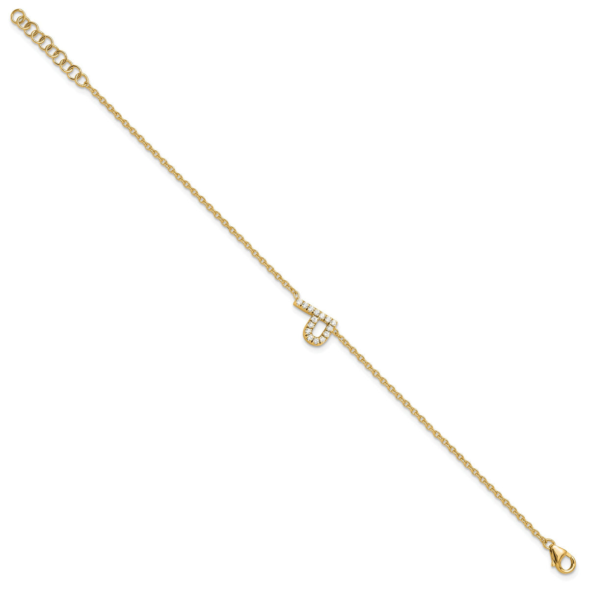 14K Diamond Sideways Letter P w/ 1in ext. Bracelet-BM9951P-018-YA