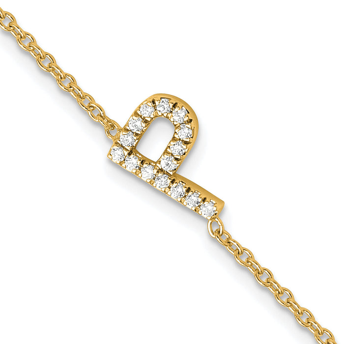 14K Diamond Sideways Letter P w/ 1in ext. Bracelet-BM9951P-018-YA