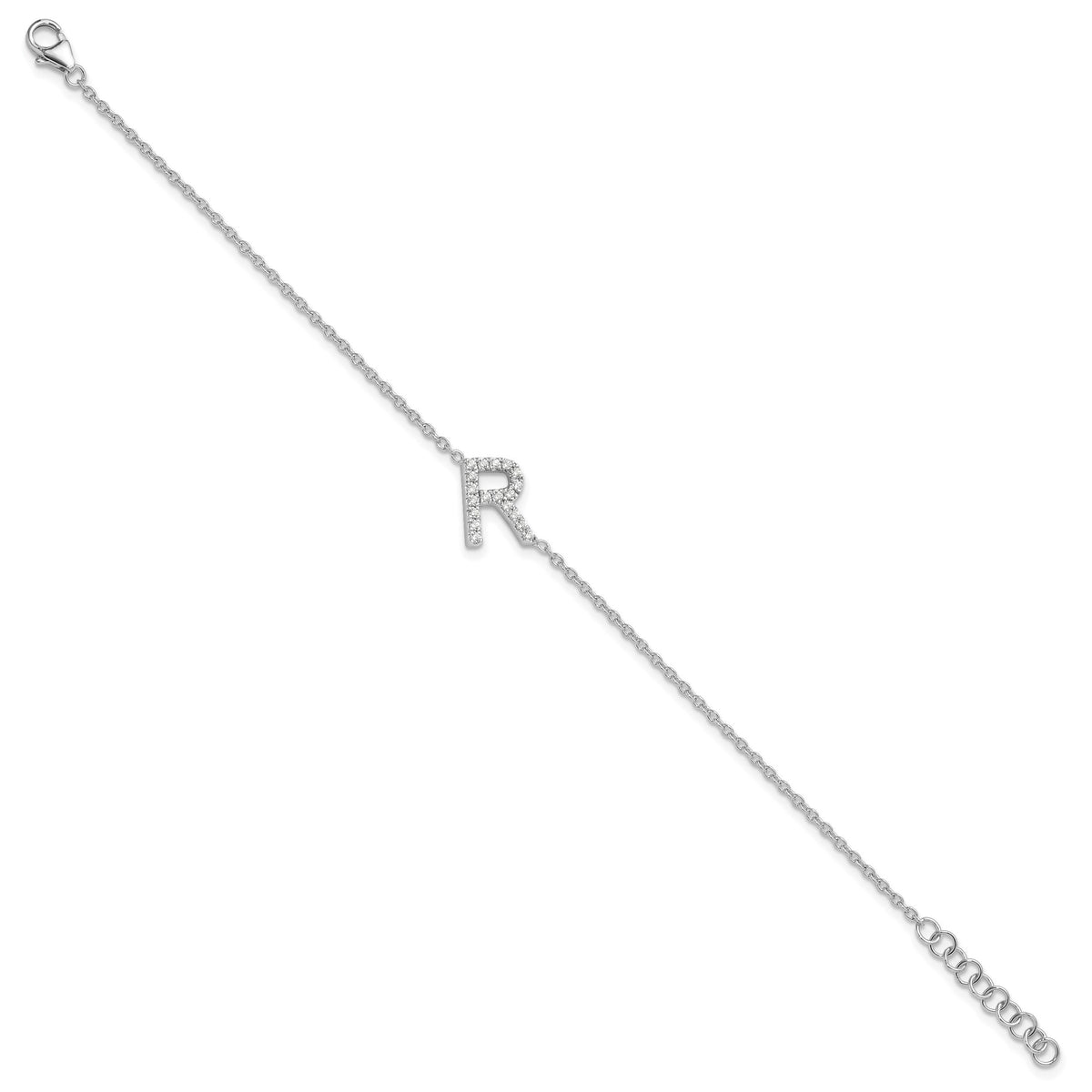 14KW Diamond Sideways Letter R w/ 1in ext. Bracelet-BM9951R-023-WA