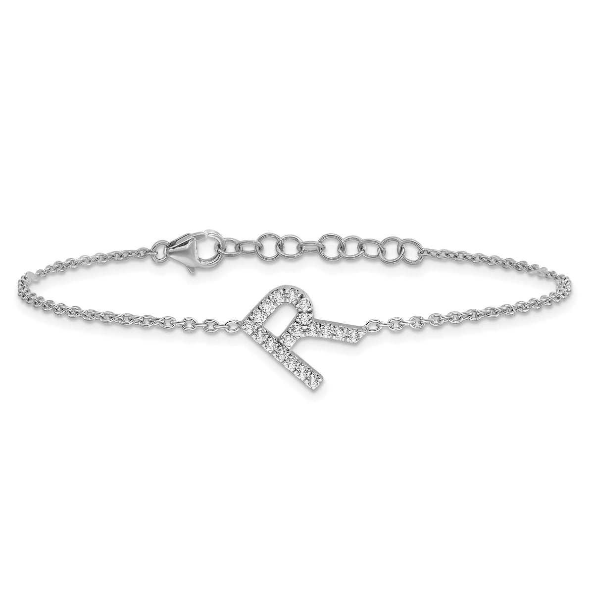 14KW Diamond Sideways Letter R w/ 1in ext. Bracelet-BM9951R-023-WA
