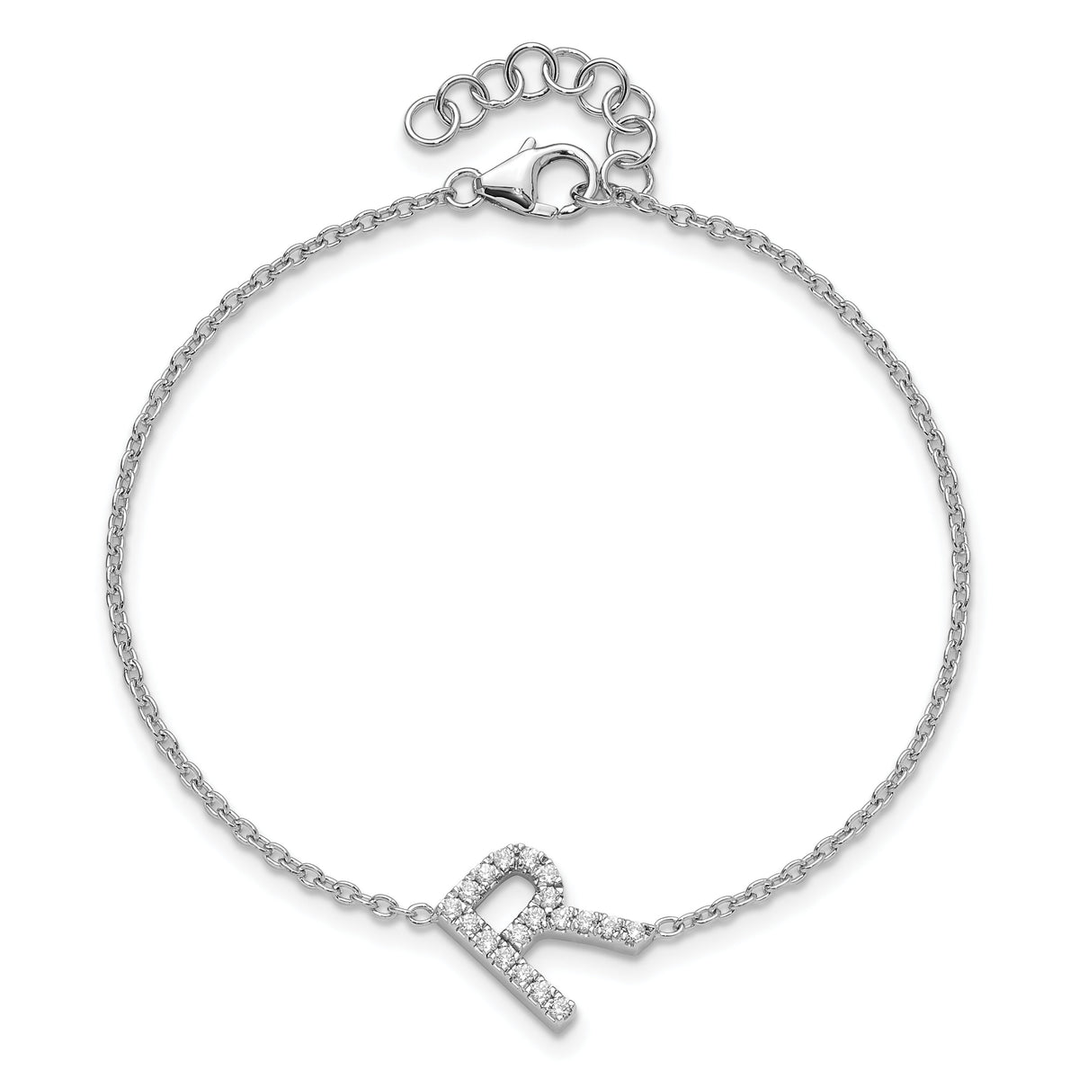 14KW Diamond Sideways Letter R w/ 1in ext. Bracelet-BM9951R-023-WA