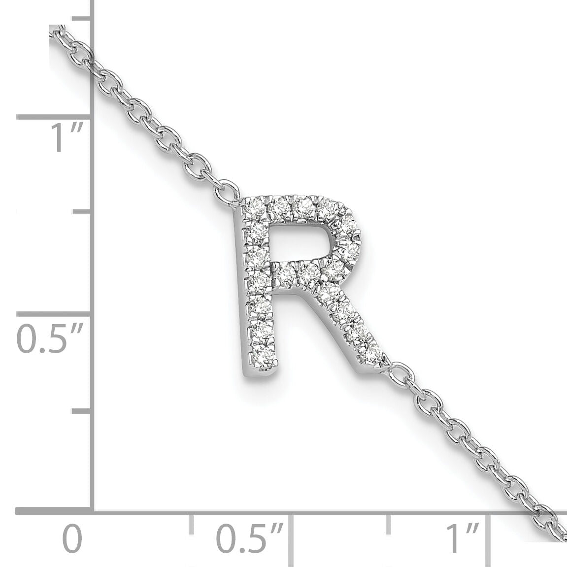 14KW Diamond Sideways Letter R w/ 1in ext. Bracelet-BM9951R-023-WA