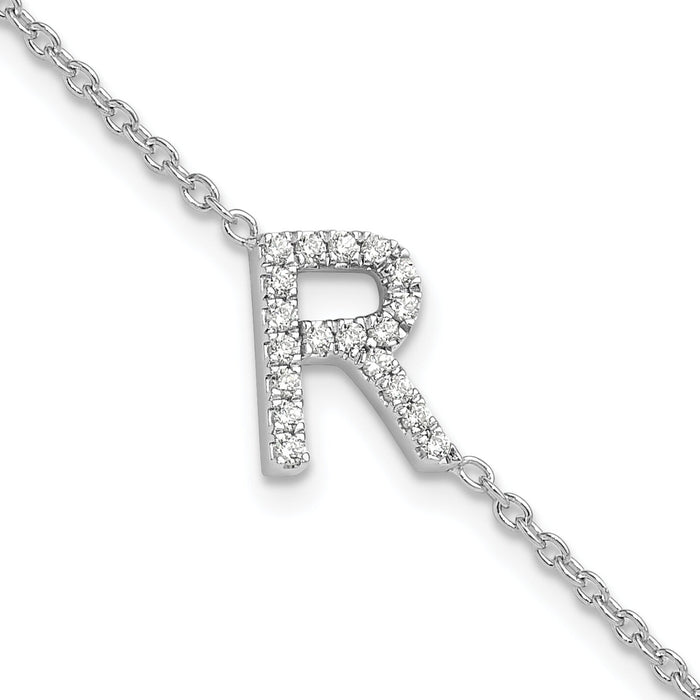 14KW Diamond Sideways Letter R w/ 1in ext. Bracelet-BM9951R-023-WA