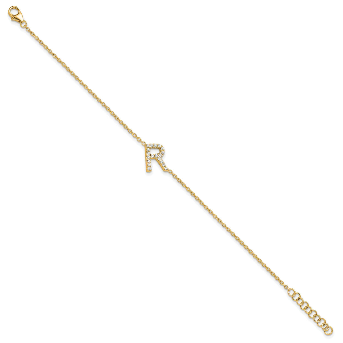 14K Diamond Sideways Letter R w/ 1in ext. Bracelet-BM9951R-023-YA