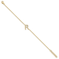 14K Diamond Sideways Letter R w/ 1in ext. Bracelet-BM9951R-023-YA
