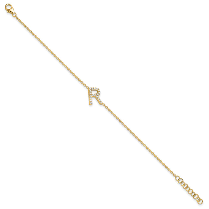 14K Diamond Sideways Letter R w/ 1in ext. Bracelet-BM9951R-023-YA