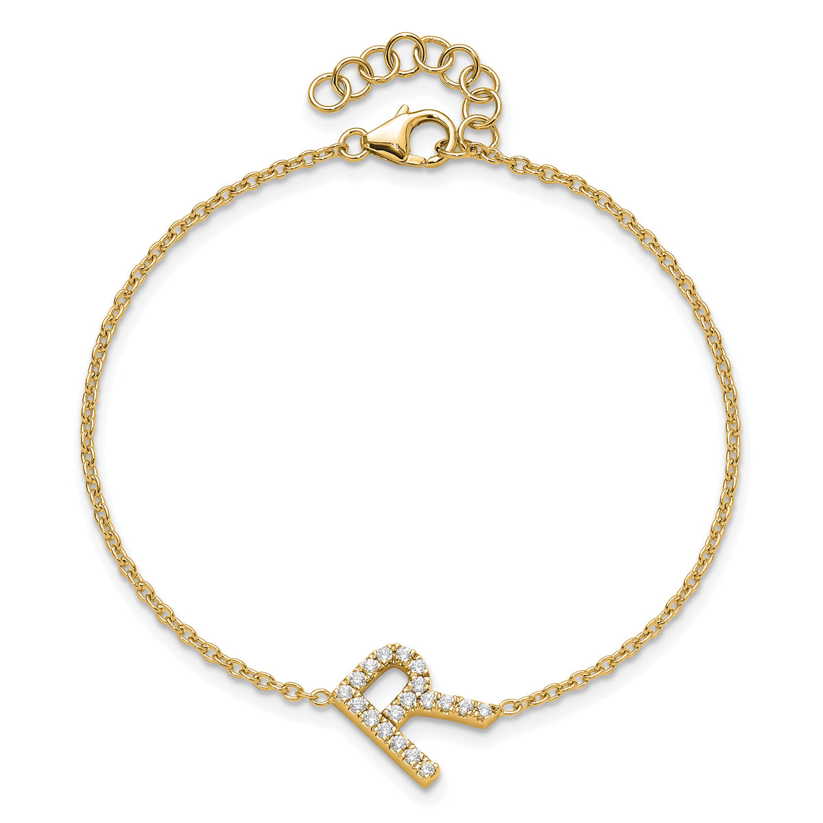 14K Diamond Sideways Letter R w/ 1in ext. Bracelet-BM9951R-023-YA