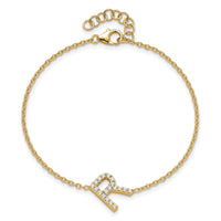 14K Diamond Sideways Letter R w/ 1in ext. Bracelet-BM9951R-023-YA