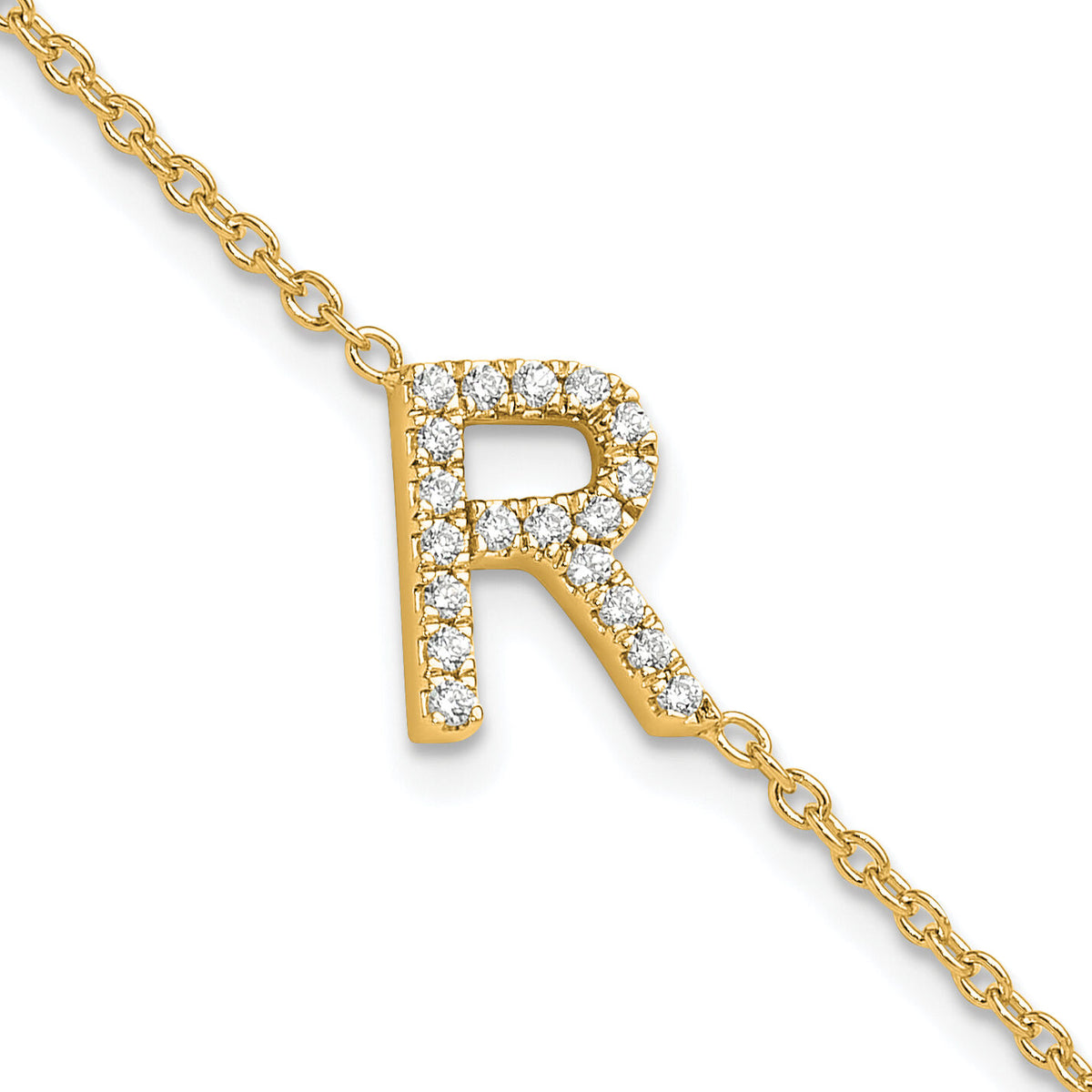 14K Diamond Sideways Letter R w/ 1in ext. Bracelet-BM9951R-023-YA