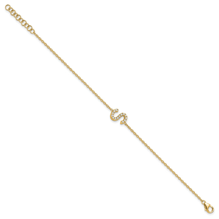 14K Diamond Sideways Letter S w/ 1in ext. Bracelet-BM9951S-017-YA