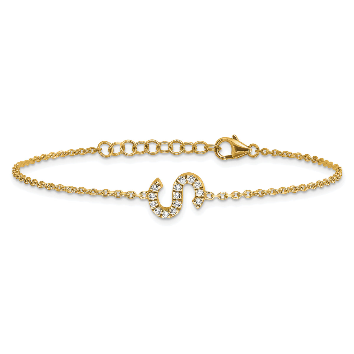 14K Diamond Sideways Letter S w/ 1in ext. Bracelet-BM9951S-017-YA