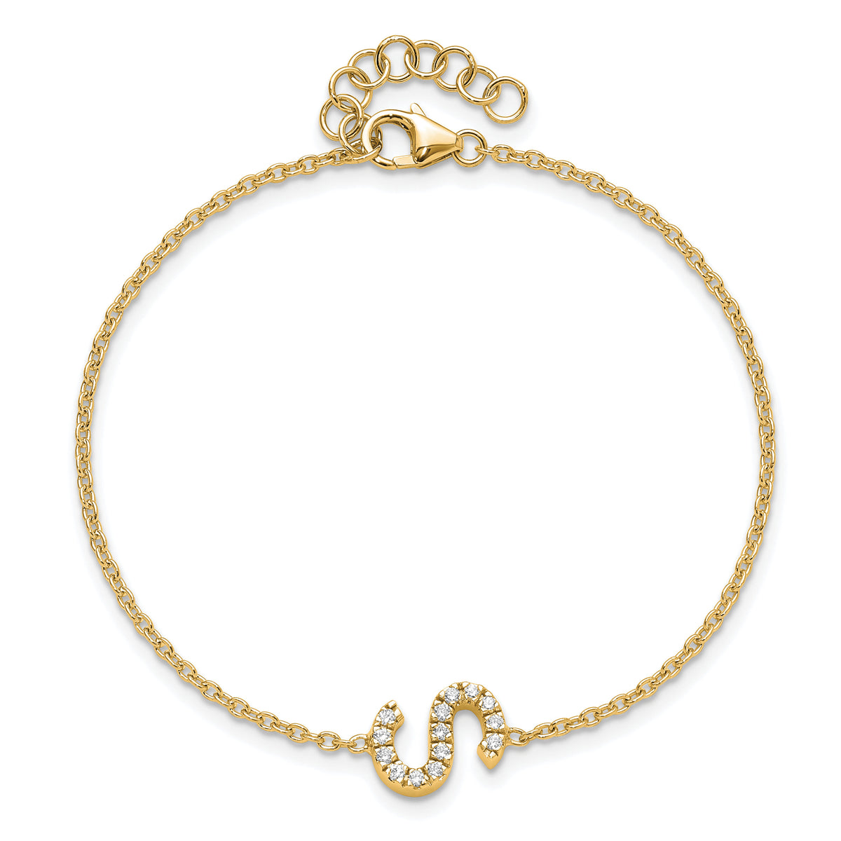 14K Diamond Sideways Letter S w/ 1in ext. Bracelet-BM9951S-017-YA