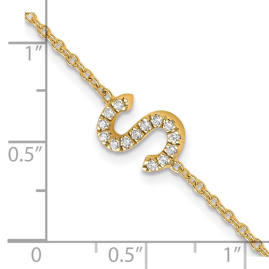 14K Diamond Sideways Letter S w/ 1in ext. Bracelet-BM9951S-017-YA