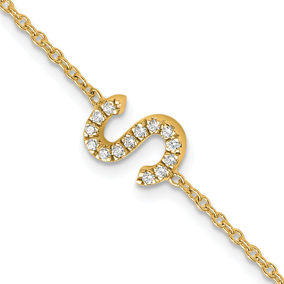 14K Diamond Sideways Letter S w/ 1in ext. Bracelet-BM9951S-017-YA
