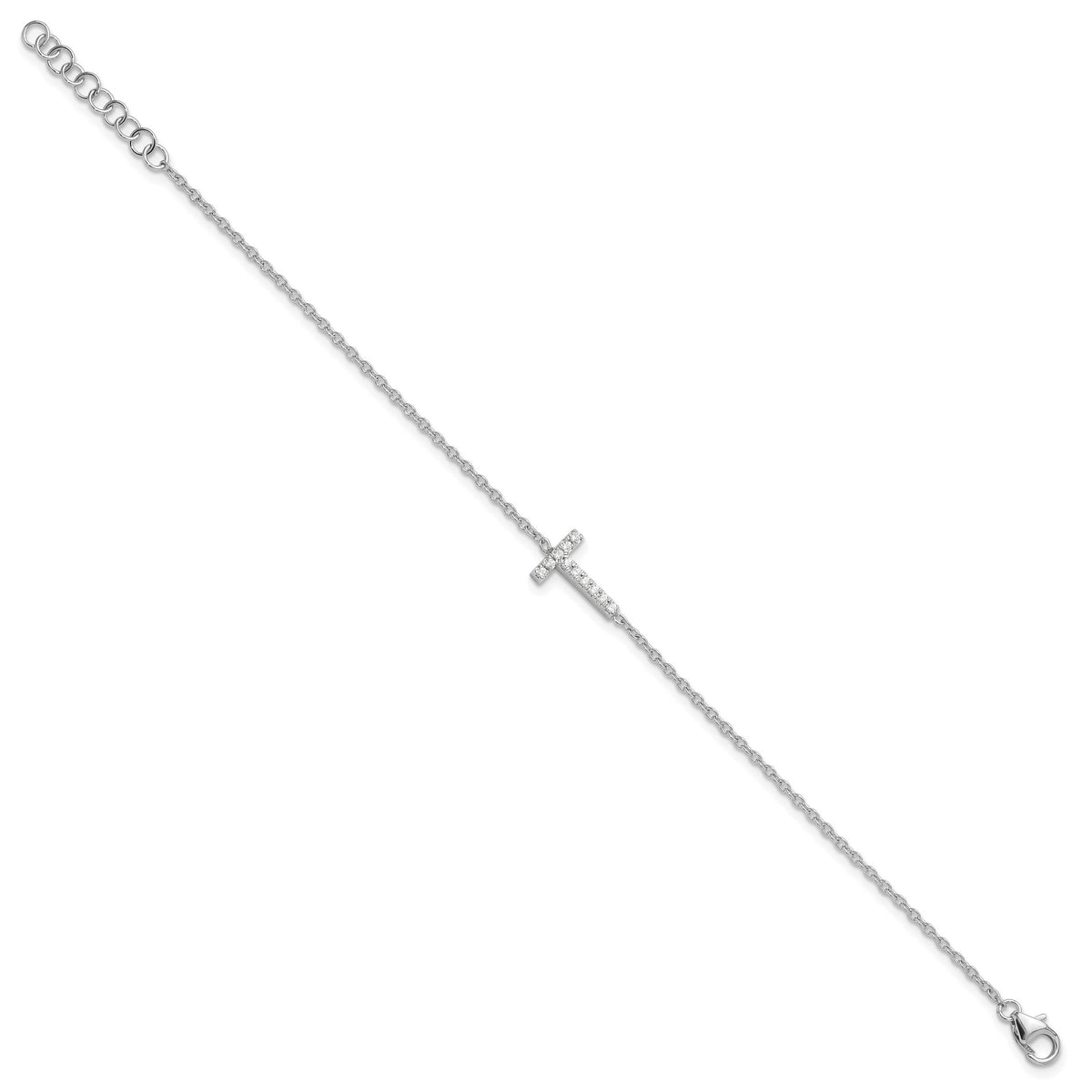 14KW Diamond Sideways Letter T w/ 1in ext. Bracelet-BM9951T-013-WA