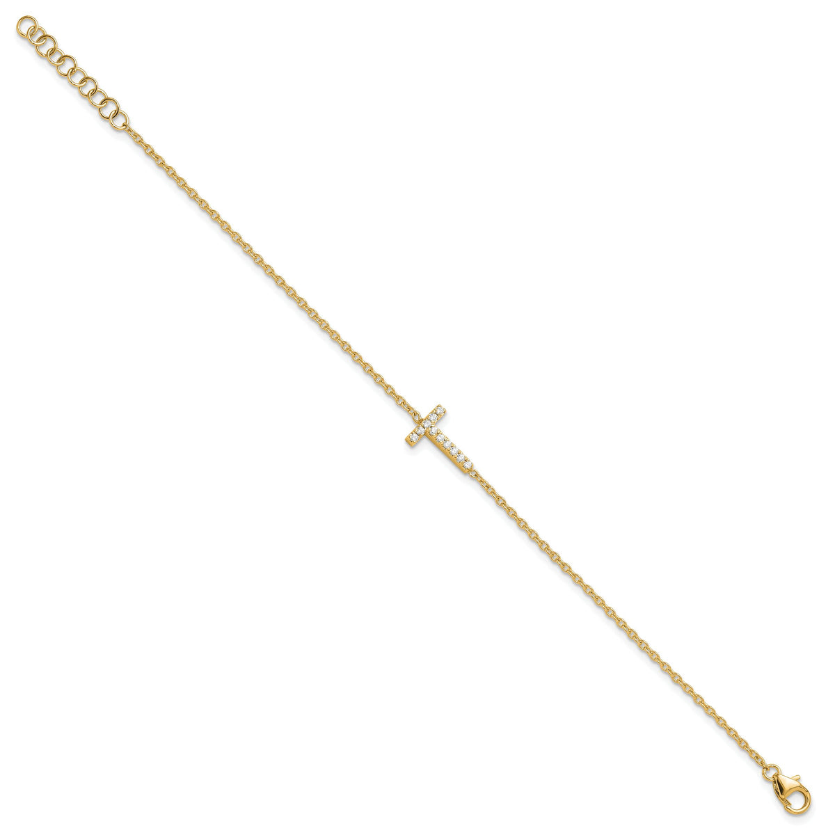 14K Diamond Sideways Letter T w/ 1in ext. Bracelet-BM9951T-013-YA