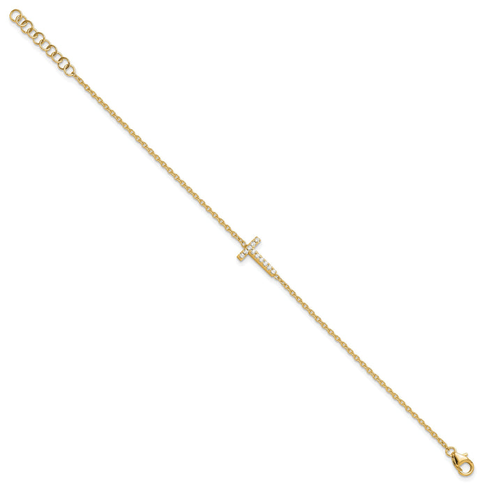14K Diamond Sideways Letter T w/ 1in ext. Bracelet-BM9951T-013-YA